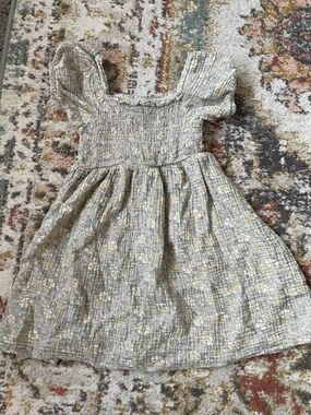 Girls' Floral Smocked Puff-Sleeve Casual Dress - Gray